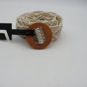 NOBO Belt Womens Sz Large Macrame Woven Off White Wooden Buckle Boho Hippie New